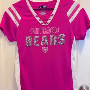 Chicago Bears Womens Pink White Front Lace Up Top